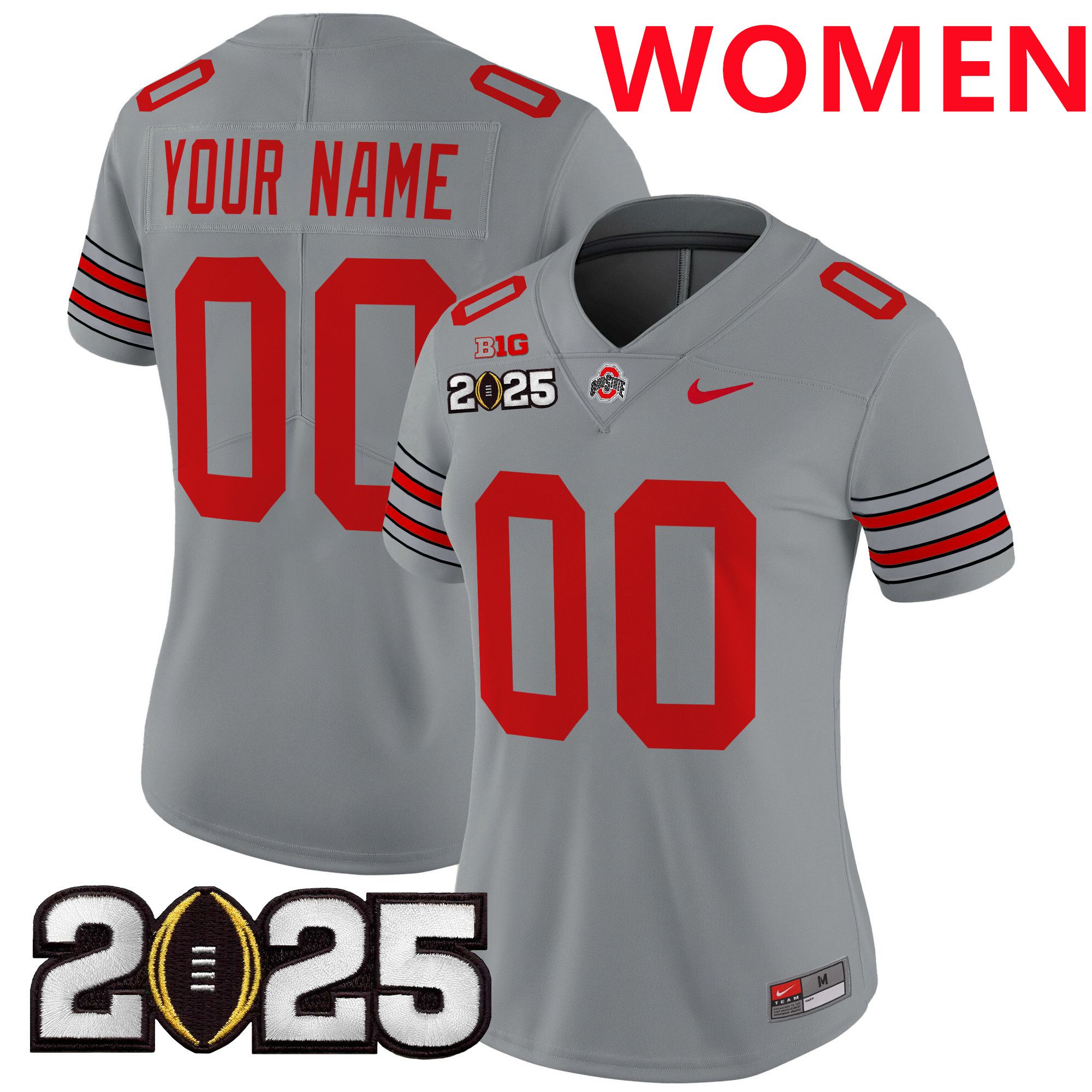 Women Ohio State Buckeyes Grey 2025 CFP Final Patch Vapor Limited Custom NCAA Jersey->customized ncaa jersey->Custom Jersey